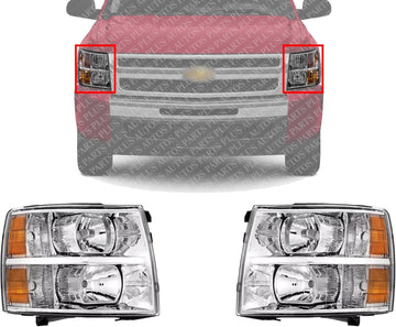 Set Of 2 Front Head Light Assembly Left Driver & Right Passenger Side Direct Replacement Compatible With 2007-2013 Chevrolet Silverado 1500/2007-2014 2500 3500HD GM2503280 GM2502280