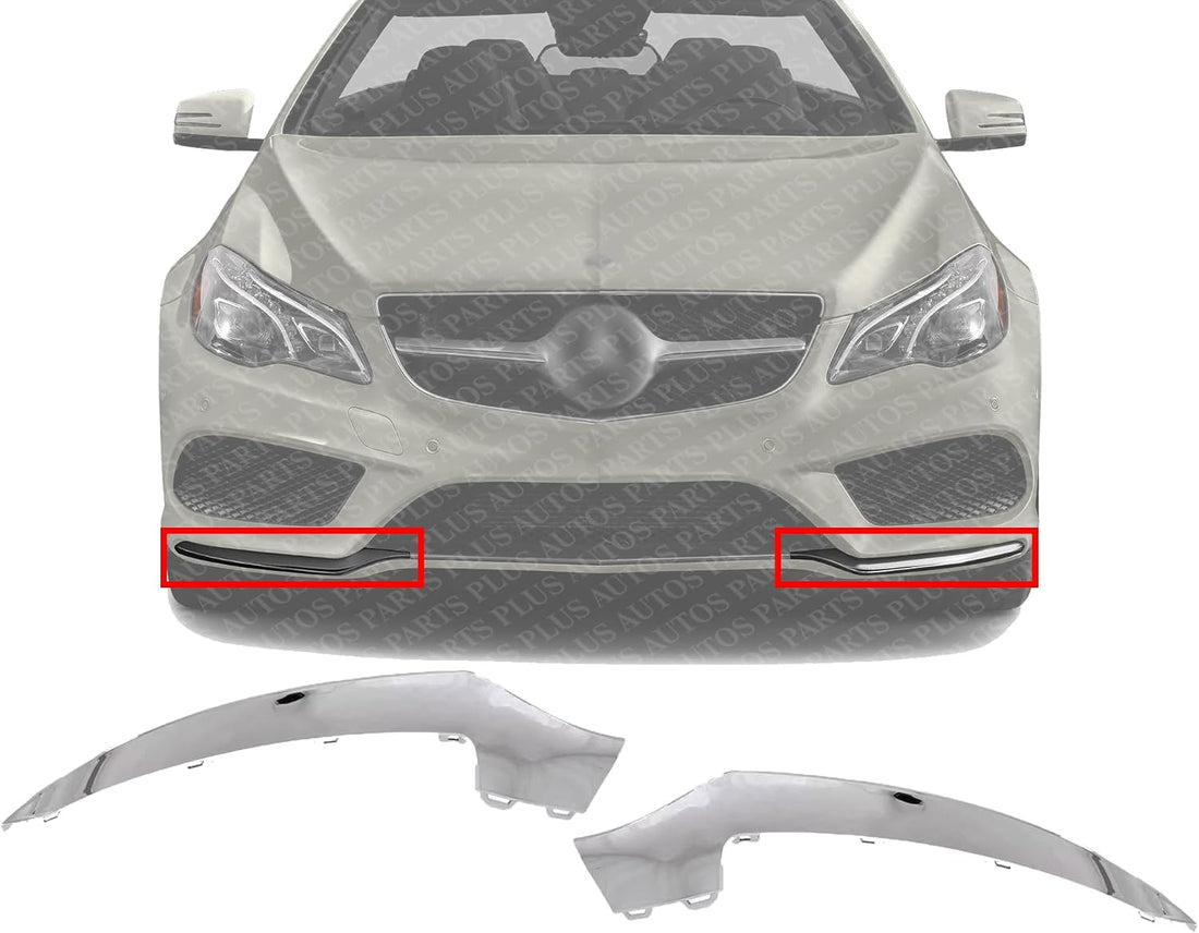 Set Of 2 Front Bumper Molding Chrome Left Driver & Right Passenger Side Direct Replacement Compatible With 2014-2017 Mercedes Benz E-Class MB1047131 MB1046131 2078850874 2078850774