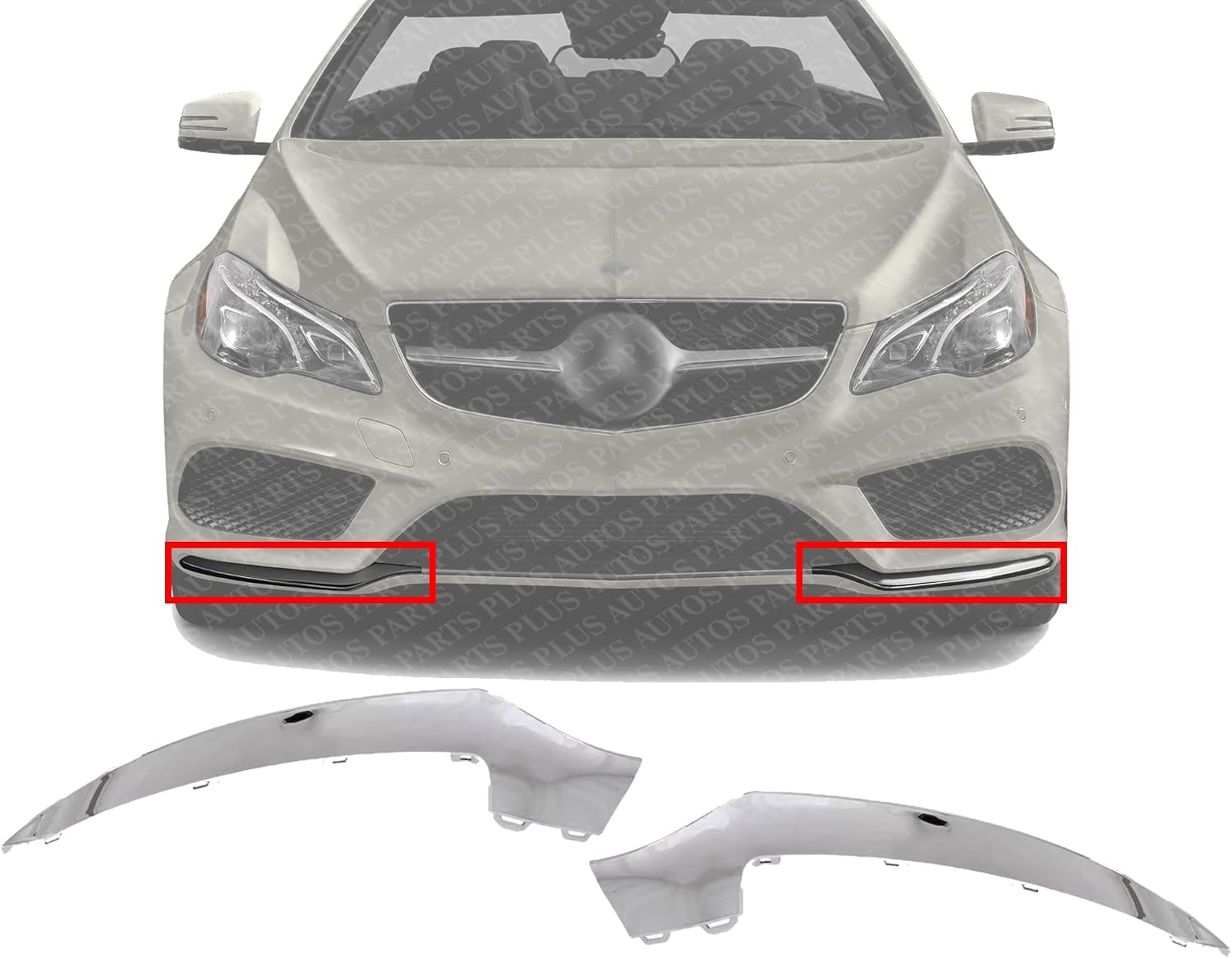 Set Of 2 Front Bumper Molding Chrome Left Driver & Right Passenger Side Direct Replacement Compatible With 2014-2017 Mercedes Benz E-Class MB1047131 MB1046131 2078850874 2078850774