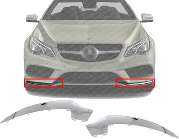 Set Of 2 Front Bumper Molding Chrome Left Driver & Right Passenger Side Direct Replacement Compatible With 2014-2017 Mercedes Benz E-Class MB1047131 MB1046131 2078850874 2078850774