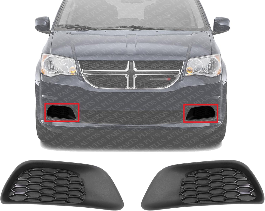 Set Of 2 Front Fog Light Cover Primed Plastic Right Passenger & Left Driver Side Direct Replacement Compatible With 2011-2020 Dodge Grand Caravan CH1039129 CH1038129 68100708AA