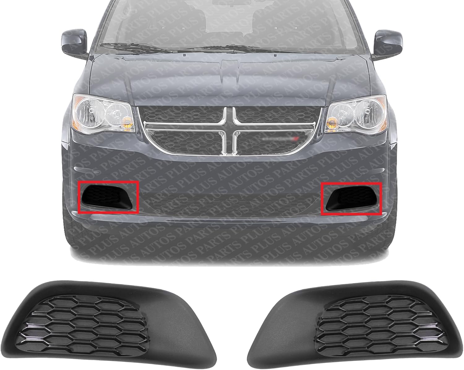 Set Of 2 Front Fog Light Cover Primed Plastic Right Passenger & Left Driver Side Direct Replacement Compatible With 2011-2020 Dodge Grand Caravan CH1039129 CH1038129 68100708AA