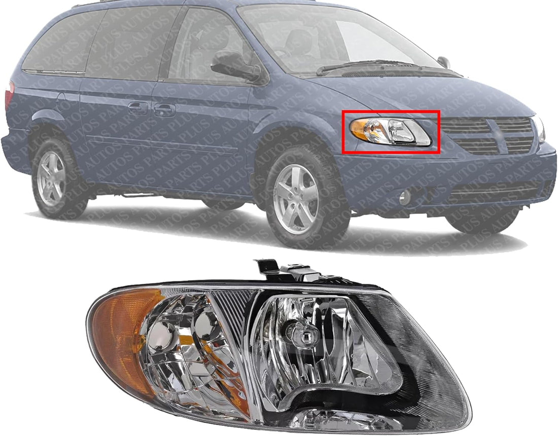 Front Head Light Assembly Right Passenger Side Direct Replacement Compatible With 2001-2007 Dodge Grand Caravan 4857700AC-PFM