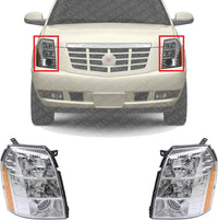 Set Of 2 Front Head Light Assembly Plastic Left Driver & Right Passenger Side Direct Replacement Compatible With 2007-2009 Cadillac Escalade GM2503291 GM2502291 25897649 25897648