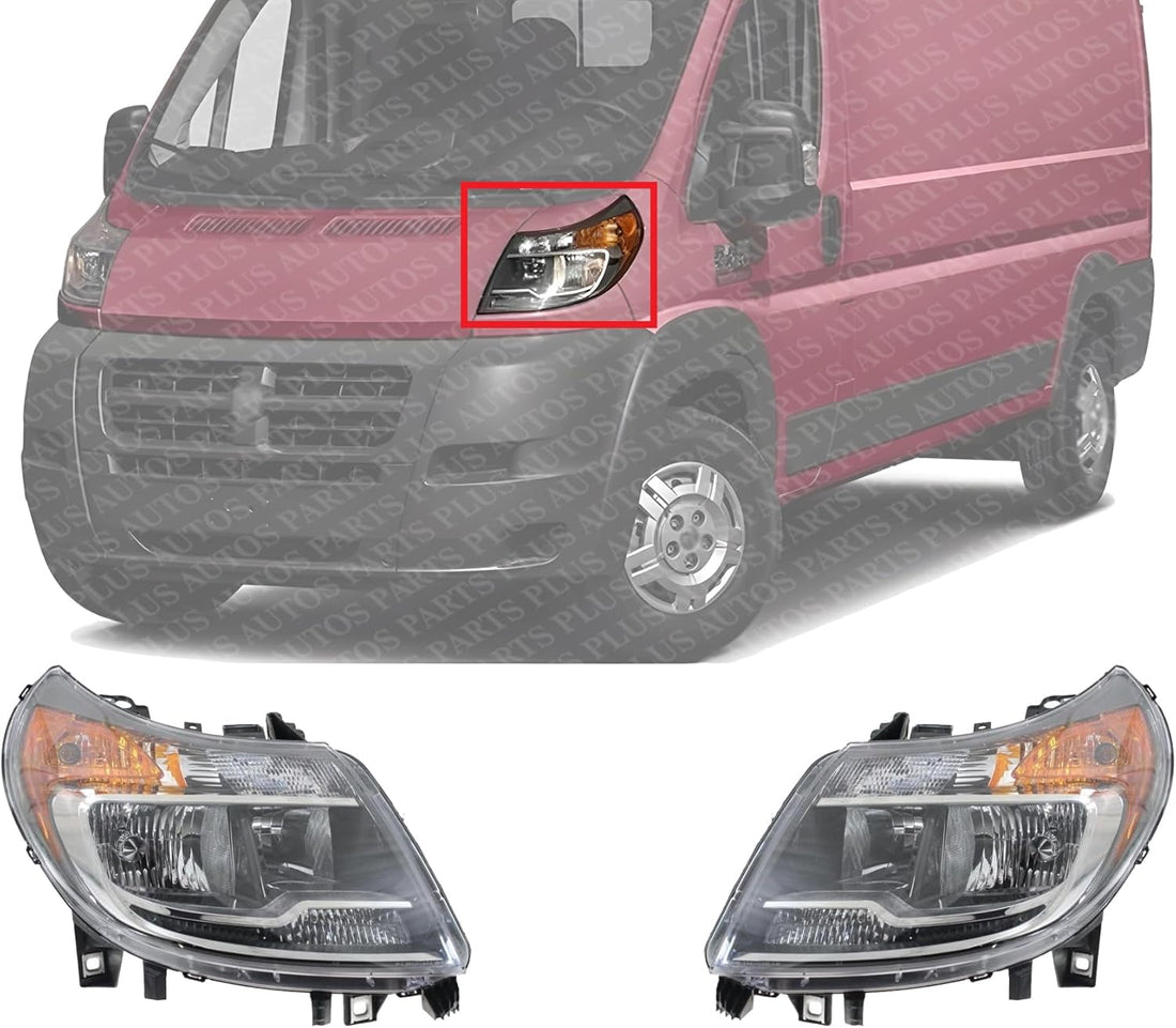 Set Of 2 Front Headlight Assembly Without Daytime Running Light Right Passenger & Left Driver Side Direct Replacement Compatible With 2014-2022 Ram ProMaster 1500 2500 3500 CH2503254