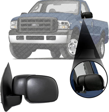 Front Mirror Non-Towing Manual Adjust Left Driver Side Direct Replacement Compatible With 1999-2010 Ford F-Series Super Duty FO1320209 F81Z17683AAB
