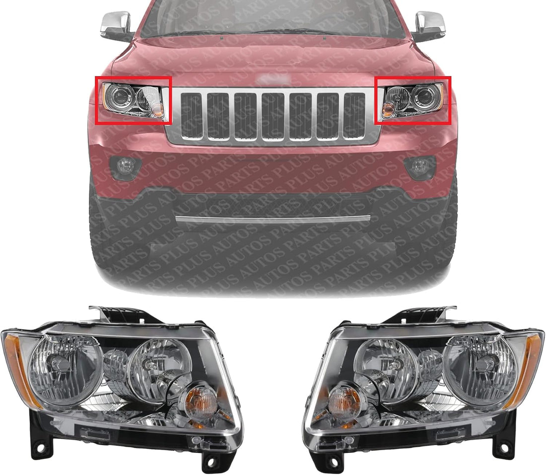Set Of 2 Front Headlight Assembly Halogen Right Passenger & Left Driver Side Direct Replacement Compatible With 2011-2013 Jeep Grand Cherokee CH2503224 CH2502224 55079378AF 55079379AF