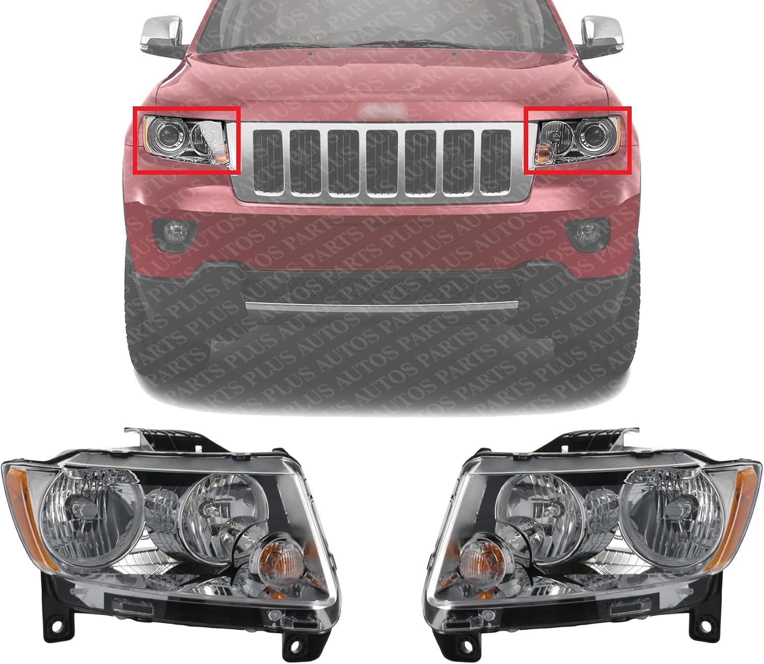 Set Of 2 Front Headlight Assembly Halogen Right Passenger & Left Driver Side Direct Replacement Compatible With 2011-2013 Jeep Grand Cherokee CH2503224 CH2502224 55079378AF 55079379AF