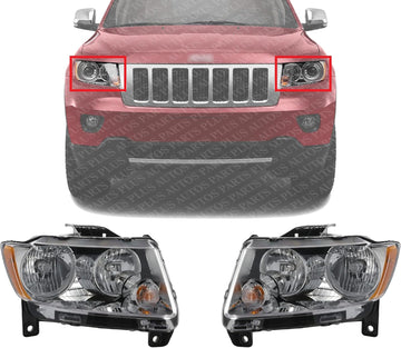 Set Of 2 Front Headlight Assembly Halogen Right Passenger & Left Driver Side Direct Replacement Compatible With 2011-2013 Jeep Grand Cherokee CH2503224 CH2502224 55079378AF 55079379AF
