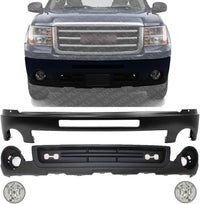 Front Bumper Face Bar Primed Steel + Lower Valance Air Deflector Textured + Fog Lamps Assembly Left & Right Side Direct Replacement Compatible With 2011-2013 GMC Sierra 1500
