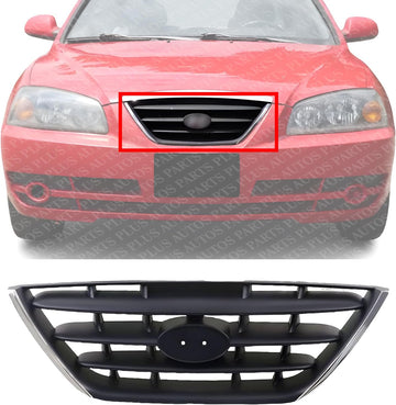 Front Grille Chrome Shell With Primed Insert Plastic Direct Replacement Compatible With 2004-2006 Hyundai Elantra HY1200140 863602D500