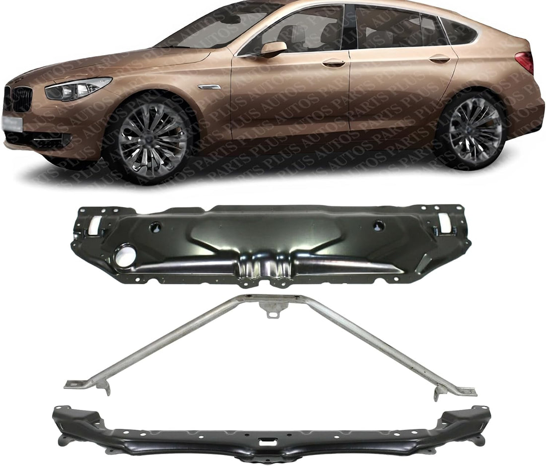 Front Radiator Support Black Aluminum + Lower Center Panel Steel Direct Replacement Compatible With 2004-2010 BMW 5-Series BM1225114 BM1225124 51647033745 51647163462