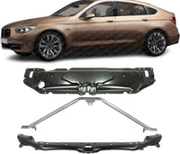 Front Radiator Support Black Aluminum + Lower Center Panel Steel Direct Replacement Compatible With 2004-2010 BMW 5-Series BM1225114 BM1225124 51647033745 51647163462