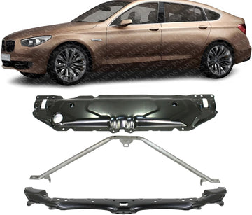 Front Radiator Support Black Aluminum + Lower Center Panel Steel Direct Replacement Compatible With 2004-2010 BMW 5-Series BM1225114 BM1225124 51647033745 51647163462