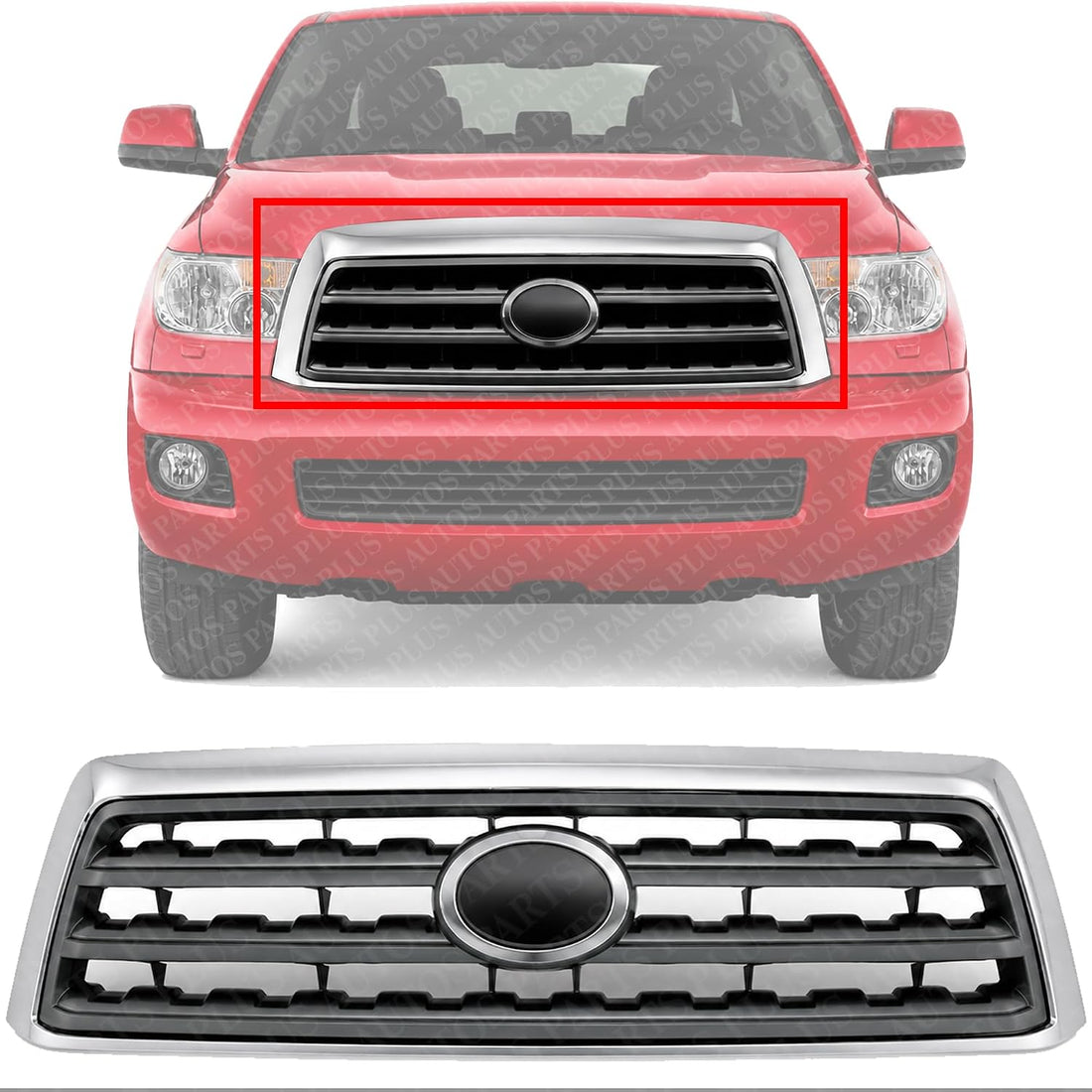 Front Grille Assembly Chrome Shell With Silver Insert Plastic Direct Replacement Compatible With 2008-2017 Toyota Sequoia TO1200329 531000C190