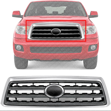 Front Grille Assembly Chrome Shell With Silver Insert Plastic Direct Replacement Compatible With 2008-2017 Toyota Sequoia TO1200329 531000C190