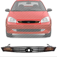 Front Grille Primed Shell And Insert With Amber Turn Signal Lights Direct Replacement Compatible With 2000-2004 Ford Focus FO2560102 YS4Z13200BA