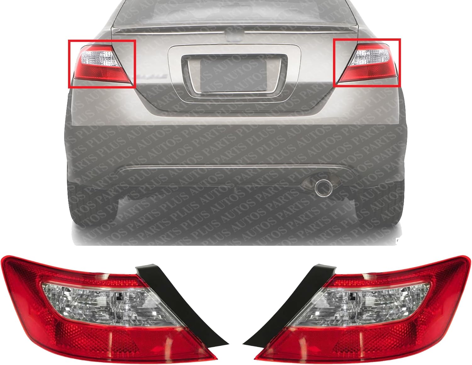 Set Of 2 Tail Light Lens And Housing Right Passenger & Left Driver Side Direct Replacement Compatible With 2006-2008 Honda Civic HO2801164 HO2800165 33501SVAA02 33551SVAA02