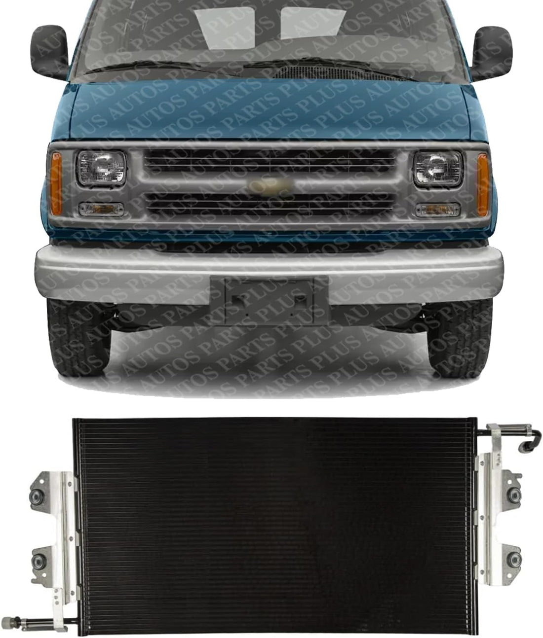 Front AC Condenser Aluminum Core Direct Replacement Compatible With 1996-2002 Chevrolet Express/GMC Savana 1500 2500 3500 GM3030180 52497546