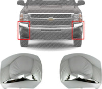 AUTOS PARTS PLUS Set Of 2 Front Bumper End Caps Chrome Steel Left Driver & Right Passenger Side Direct Replacement Compatible With 2007-2012 Chevrolet Silverado 2500HD 3500HD GM1017107 GM1016107