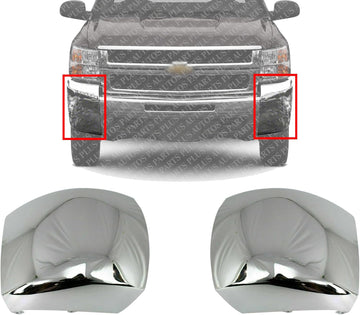 AUTOS PARTS PLUS Set Of 2 Front Bumper End Caps Chrome Steel Left Driver & Right Passenger Side Direct Replacement Compatible With 2007-2012 Chevrolet Silverado 2500HD 3500HD GM1017107 GM1016107
