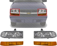 Front Head Light + Signal Lamp Lens And Housing Right Passenger & Left Driver Side Direct Replacement Compatible With 1998-2005 Chevrolet Blazer / 1998-2004 S10 Pickup