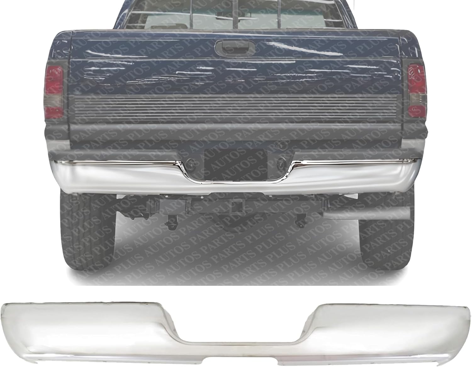 Step Bumper Face Bar Chrome Steel With Pad Provision Direct Replacement Compatible With 1994-2001 Dodge Ram 1500/1994-2002 2500 3500 CH1102344 55076634AE