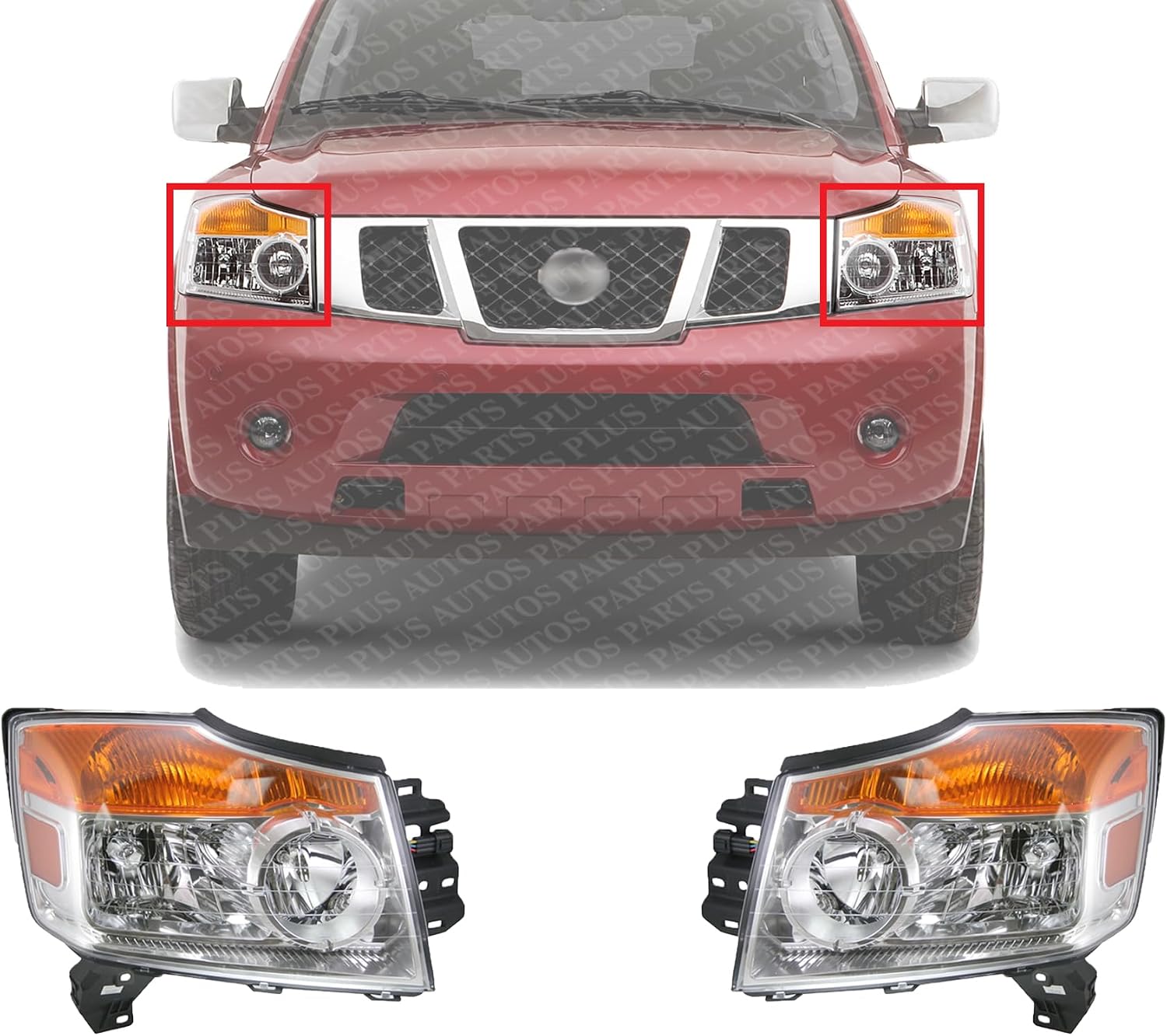 Set Of 2 Front Head Light Assembly Plastic Left Driver & Right Passenger Side Direct Replacement Compatible With 2008-2015 Nissan Armada NI2502175 NI2503175 260109GA0B 260609GA0B