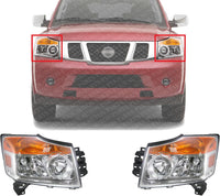 Set Of 2 Front Head Light Assembly Plastic Left Driver & Right Passenger Side Direct Replacement Compatible With 2008-2015 Nissan Armada NI2502175 NI2503175 260109GA0B 260609GA0B