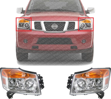 Set Of 2 Front Head Light Assembly Plastic Left Driver & Right Passenger Side Direct Replacement Compatible With 2008-2015 Nissan Armada NI2502175 NI2503175 260109GA0B 260609GA0B