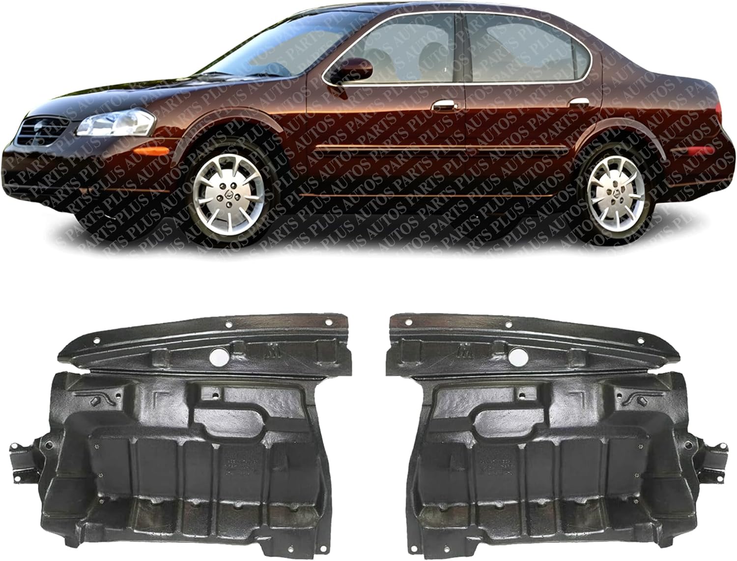 Set of 2 Front Engine Splash Left Driver & Right Passenger Side Direct Replacement Compatible with 2000-2001 Nissan Maxima NI1228126 NI1228127 758962Y000 758972Y000