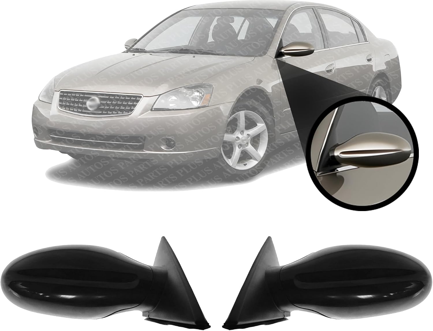 Set Of 2 Front Power Mirror Non-Folding Non-Heated Primed Left Driver & Right Passenger Side Direct Replacement Compatible With 2005-2006 Nissan Altima NI1320156 NI1321156