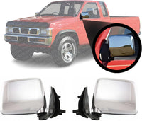 AUTOS PARTS PLUS Set Of 2 Front Mirror Manual Folding Non-Heated Chrome Plastic Left Driver & Right Passenger Side Direct Replacement Compatible With 1986-1994 Nissan D21 / 1995-1997 Pickup