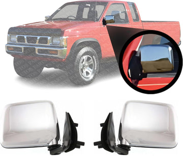 AUTOS PARTS PLUS Set Of 2 Front Mirror Manual Folding Non-Heated Chrome Plastic Left Driver & Right Passenger Side Direct Replacement Compatible With 1986-1994 Nissan D21 / 1995-1997 Pickup