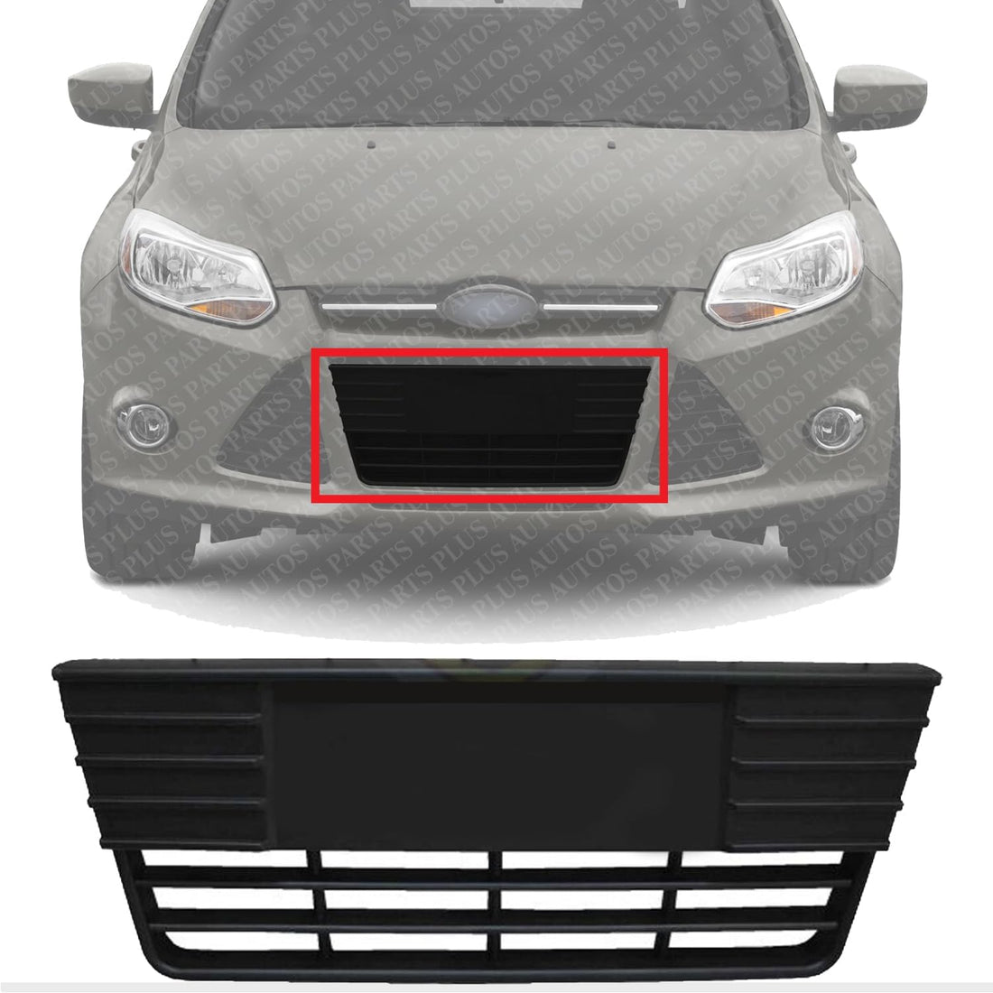Front Bumper Center Grille Textured Black Plastic Direct Replacement Compatible With 2012-2014 Ford Focus FO1036137 CP9Z17K945B