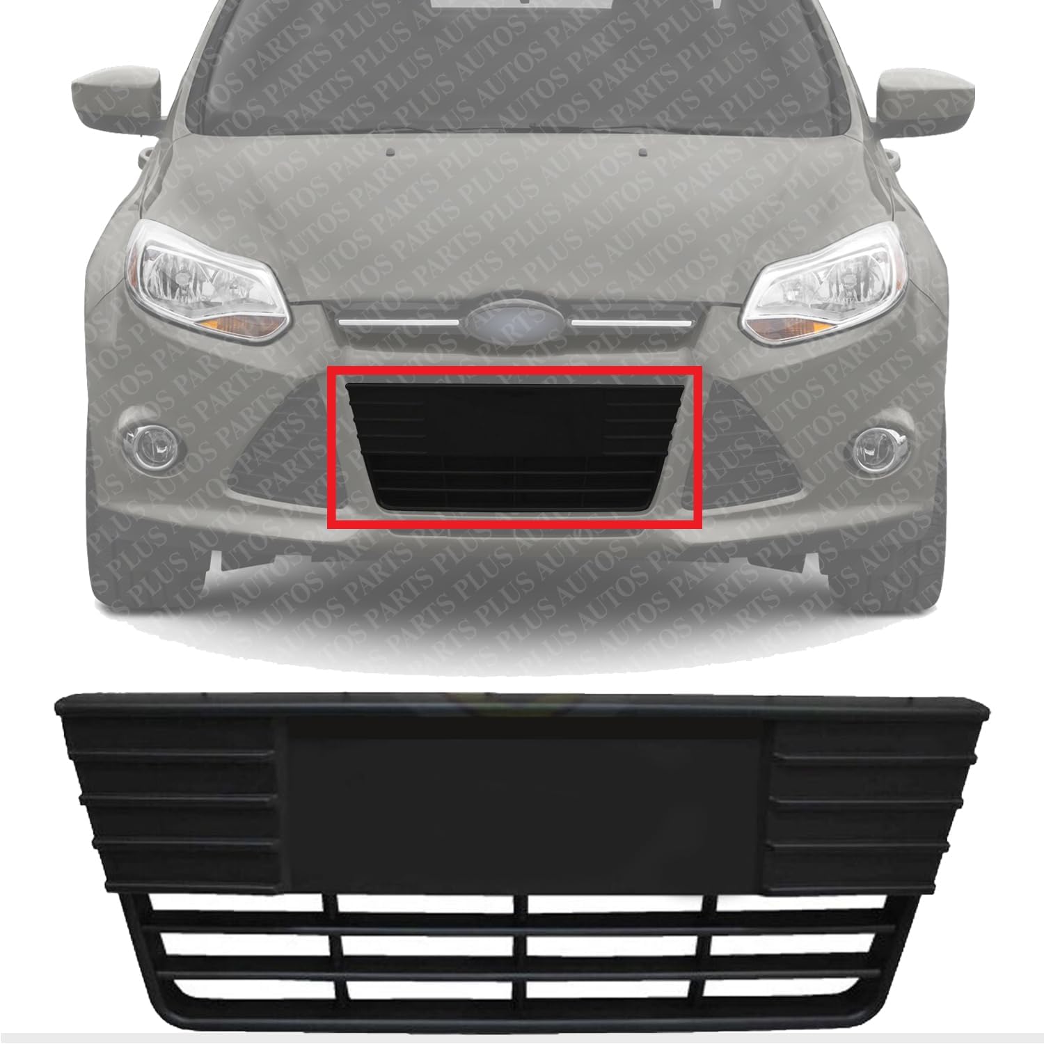 Front Bumper Center Grille Textured Black Plastic Direct Replacement Compatible With 2012-2014 Ford Focus FO1036137 CP9Z17K945B