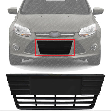 Front Bumper Center Grille Textured Black Plastic Direct Replacement Compatible With 2012-2014 Ford Focus FO1036137 CP9Z17K945B