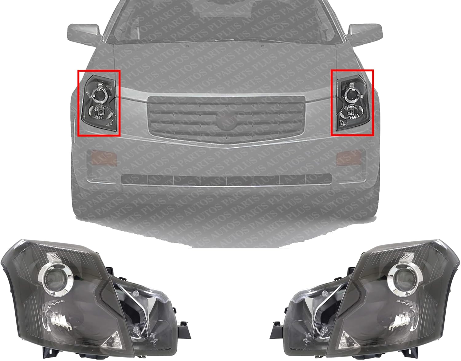 Set Of 2 Front Head Light Assembly Halogen Left Driver & Right Passenger Side Direct Replacement Compatible With 2003-2007 Cadillac CTS GM2502242 GM2503242 15826015 15826014