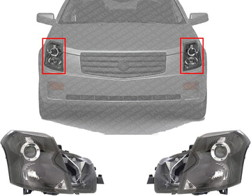 Set Of 2 Front Head Light Assembly Halogen Left Driver & Right Passenger Side Direct Replacement Compatible With 2003-2007 Cadillac CTS GM2502242 GM2503242 15826015 15826014