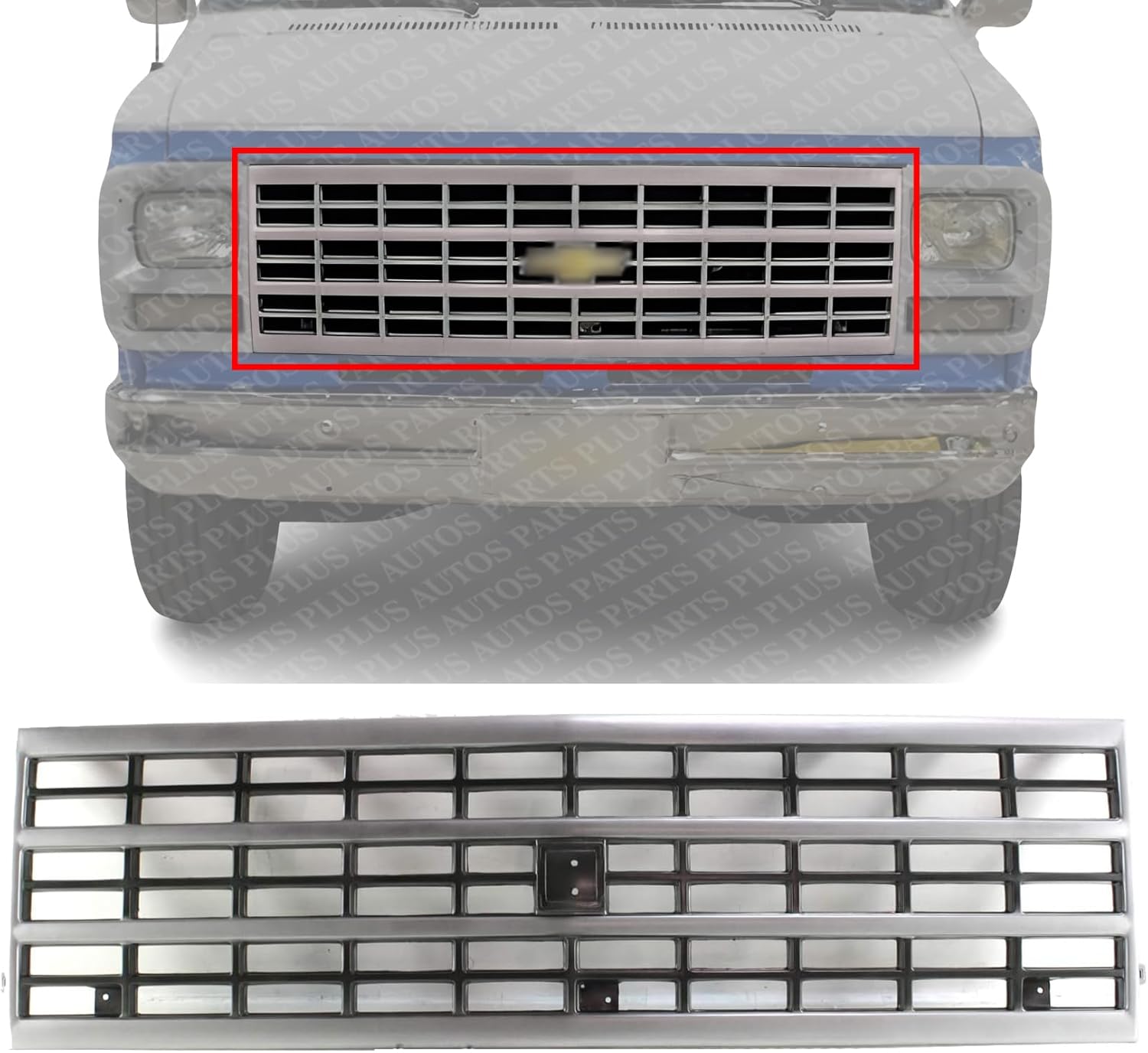 Front Grille Silver Shell And Primed Insert Direct Replacement Compatible With 1992-1996 Chevrolet G-Series Van GM1200360 15709687