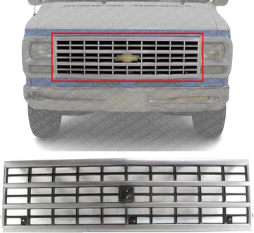 Front Grille Silver Shell And Primed Insert Direct Replacement Compatible With 1992-1996 Chevrolet G-Series Van GM1200360 15709687