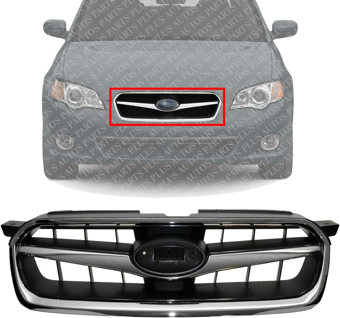 Front Grille Chrome Shell with Black Insert Direct Replacement Compatible With 2008-2009 Subaru Legacy SU1200138 91121AG20A