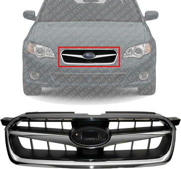 Front Grille Chrome Shell with Black Insert Direct Replacement Compatible With 2008-2009 Subaru Legacy SU1200138 91121AG20A