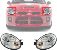 Set Of 2 Front Head Lights Assembly Halogen With Chrome Interior Right Passenger & Left Driver Side Direct Replacement Compatible With 2003-2005 Dodge Neon CH2502151 CH2503151