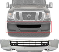 Front Bumper Chrome Steel Direct Replacement Compatible With 2012-2021 Nissan NV1500 / NV2500 / NV3500 NI1002145 620221PA1A