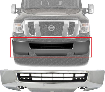 Front Bumper Chrome Steel Direct Replacement Compatible With 2012-2021 Nissan NV1500 / NV2500 / NV3500 NI1002145 620221PA1A