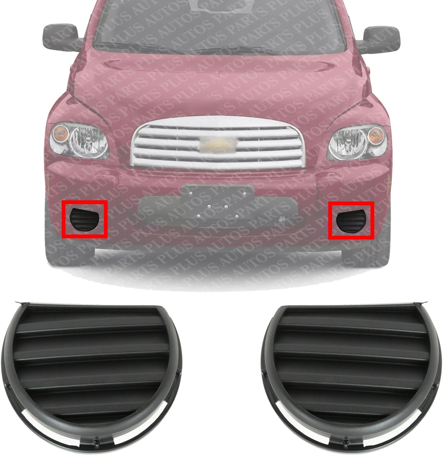 Set Of 2 Front Fog Light Cover Textured Left Driver & Right Passenger Side Direct Replacement Compatible With 2006-2011 Chevrolet HHR GM1039111 GM1038111 22714710 22714709