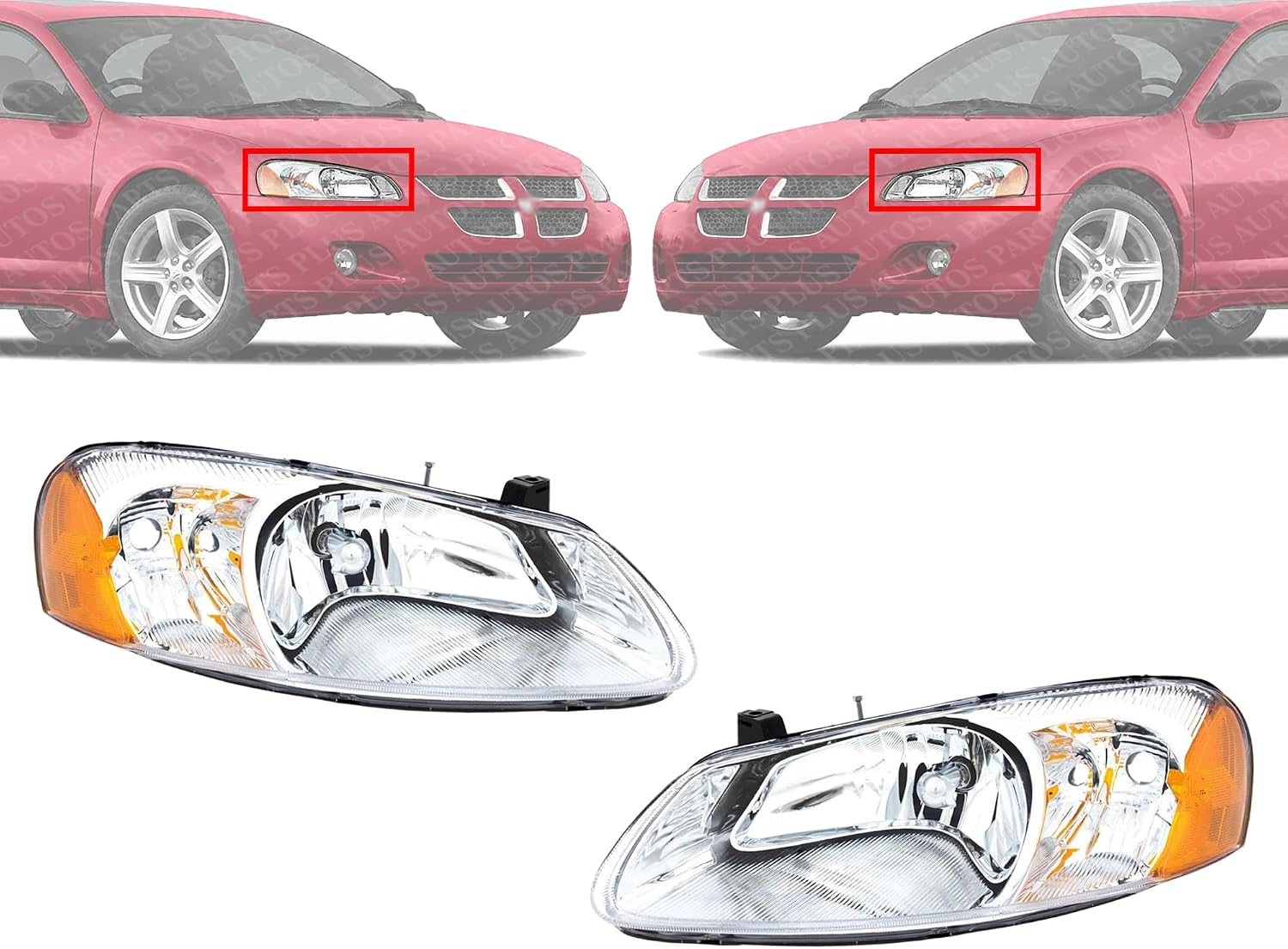 Set Of 2 Front Headlights Assembly Right Passenger & Left Driver Side Direct Replacement Compatible With 2001-2003 Chrysler Sebring / 2001-2006 Dodge Stratus CH2503143 CH2502143