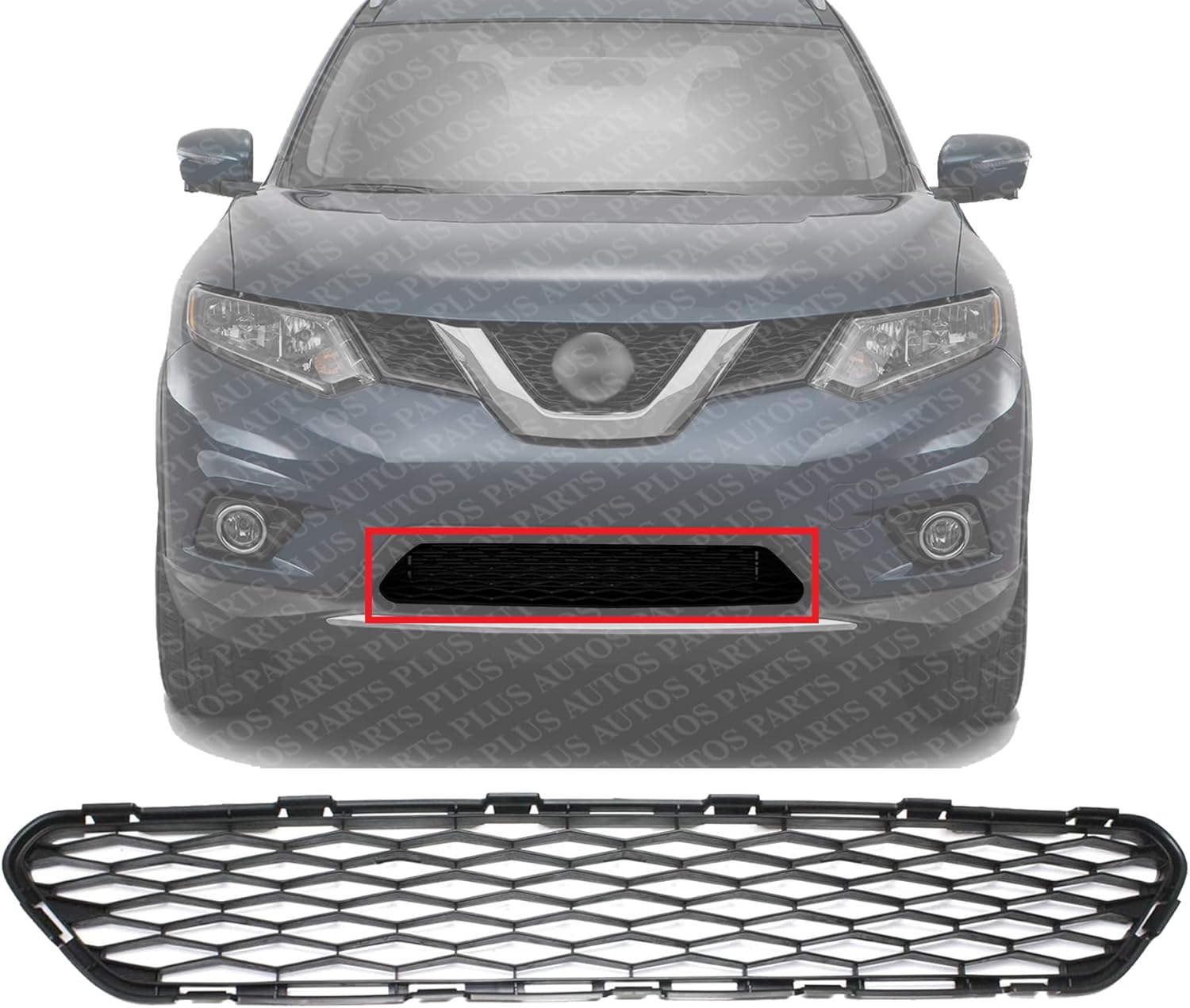 Front Bumper Lower Grille Textured Gray Plastic Direct Replacement Compatible With 2014-2016 Nissan Rogue NI1036102 622544BA0A