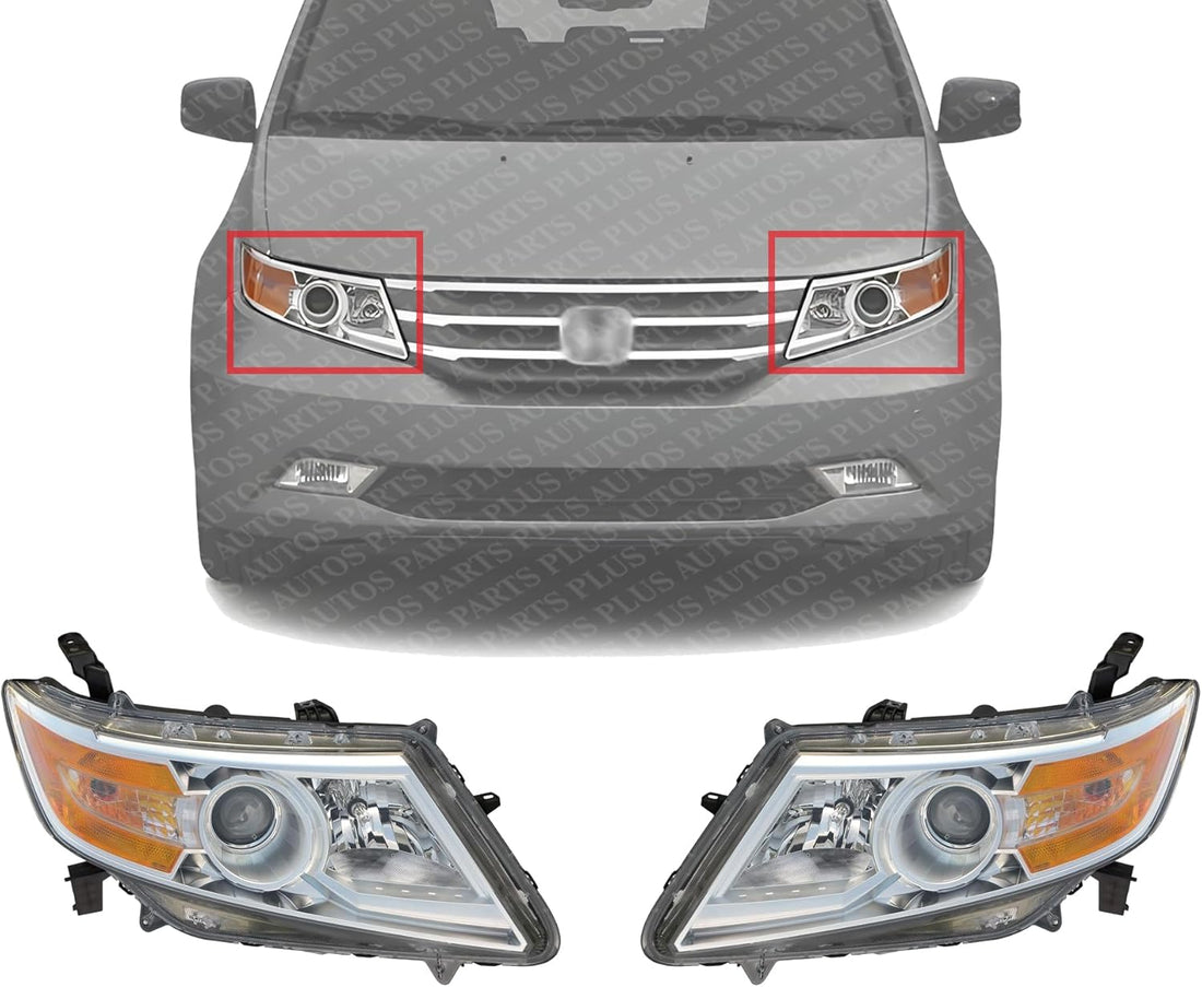 Set Of 2 Front Head Light Assembly Plastic Left Driver & Right Passenger Side Direct Replacement Compatible With 2011-2013 Honda Odyssey HO2503142 HO2502142 33100TK8A01 33150TK8A01